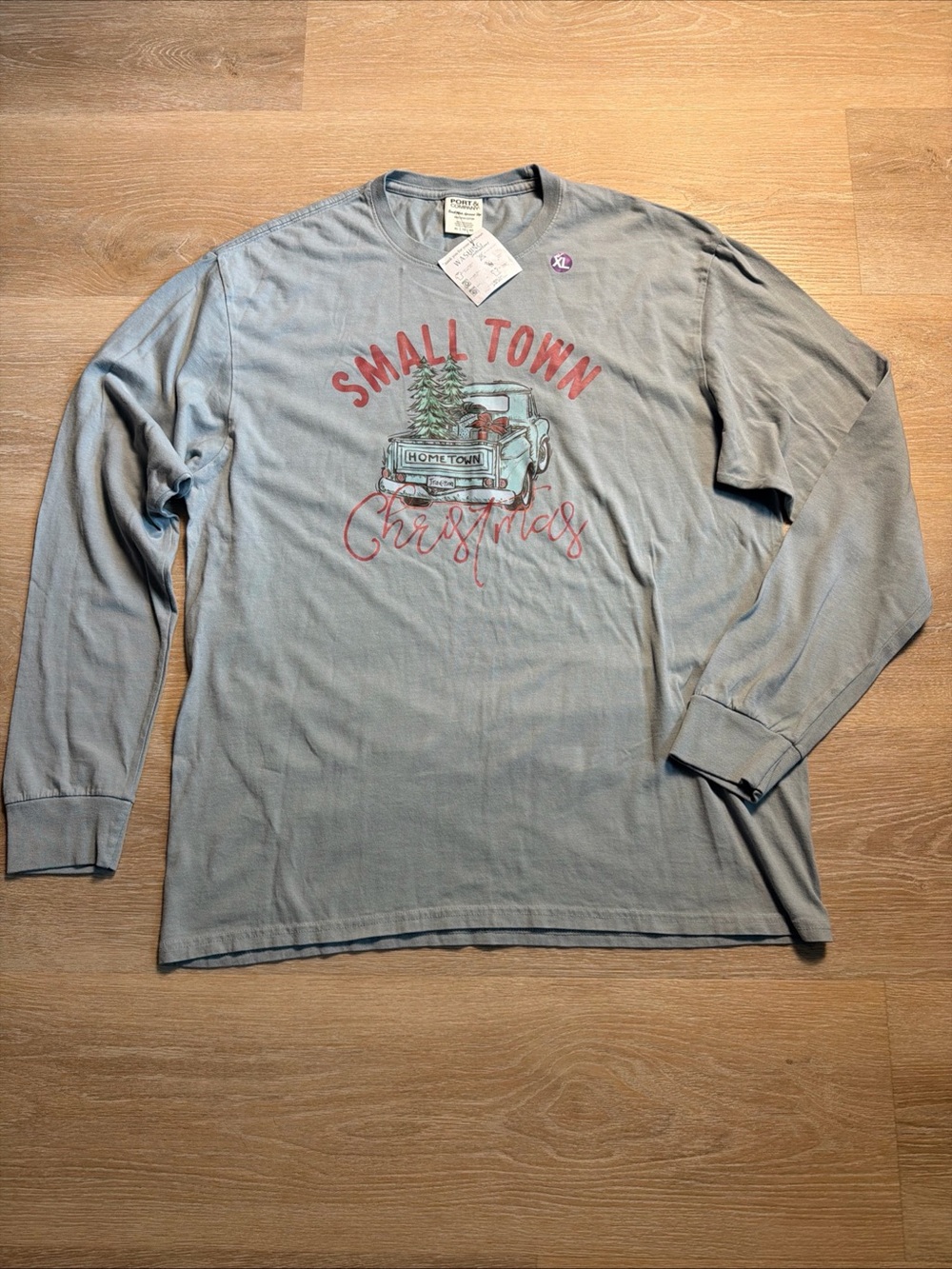NWT Small Town Christmas Blue Long-Sleeve Tee Shirt Holiday Tree Unisex XL